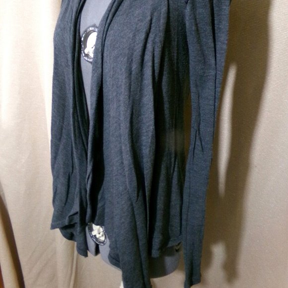 FULL TILT Cardigan Sweater XS Gray black pleather trim Open front Lightweight LS - Picture 3 of 11